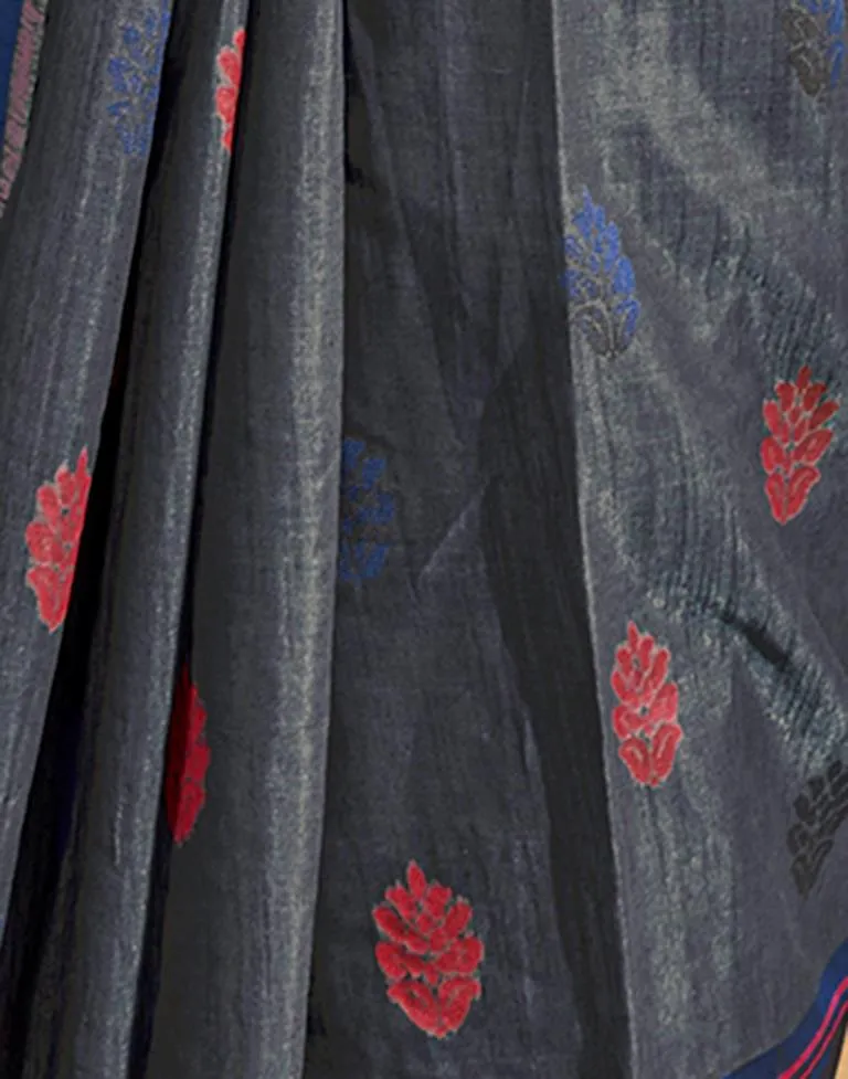 Dark Grey Silk Woven Sarees