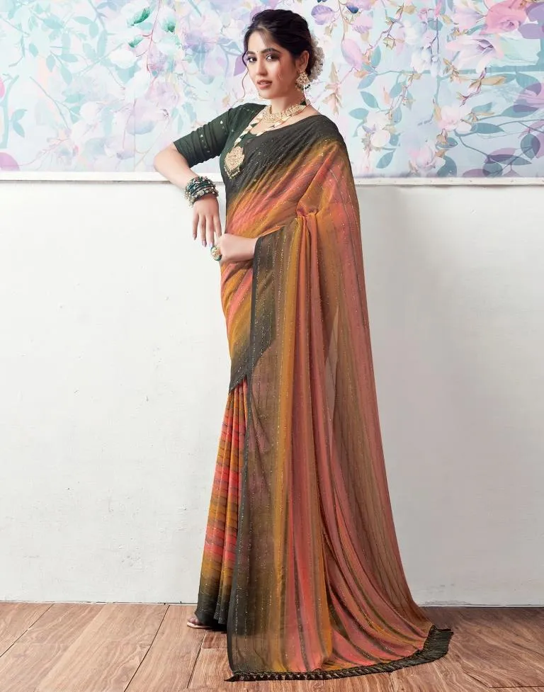 Dark Mehandi Green Georgette Printed Sarees