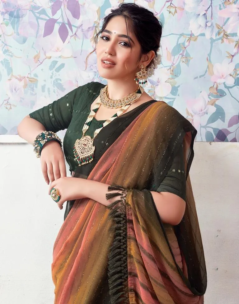 Dark Mehandi Green Georgette Printed Sarees