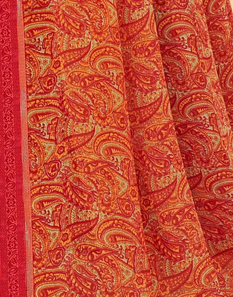 Dark Red Georgette Printed Sarees