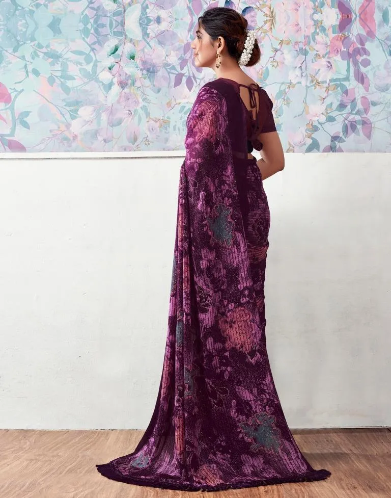 Deep Purple Georgette Printed Sarees