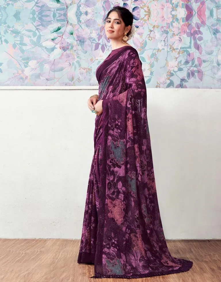 Deep Purple Georgette Printed Sarees