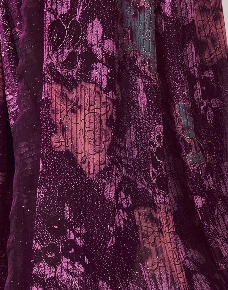 Deep Purple Georgette Printed Sarees