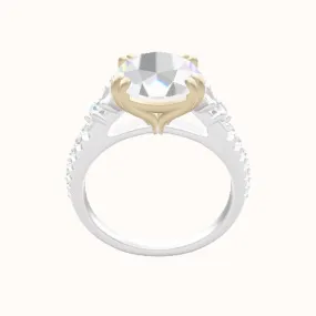 Diamond Band with Marquise & Round Diamond Sidestones Engagement Ring With Double Prongs Head