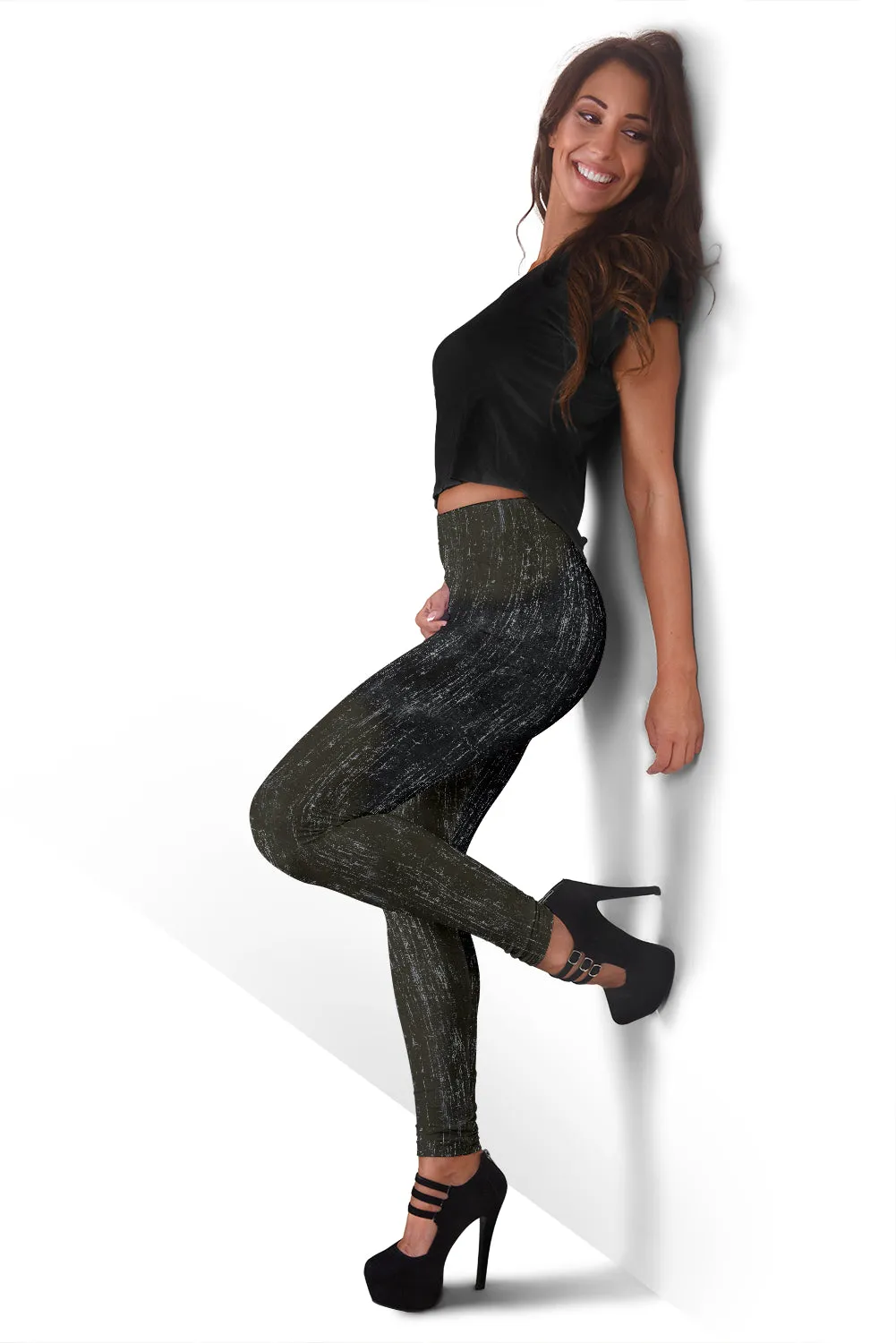 Distressed Camo Leggings With Grunge Camouflage