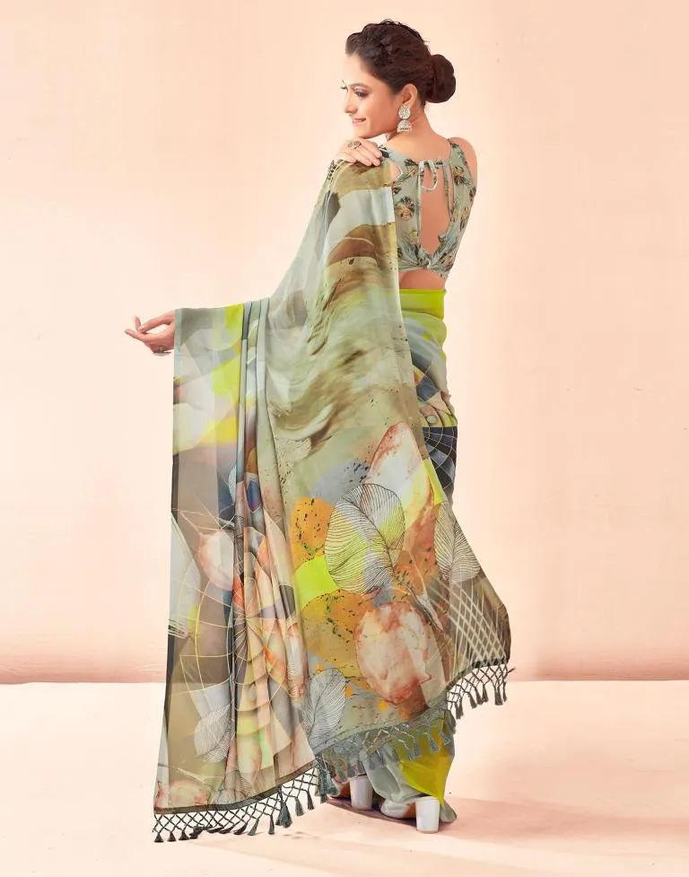 Dusty Green Georgette Printed Sarees