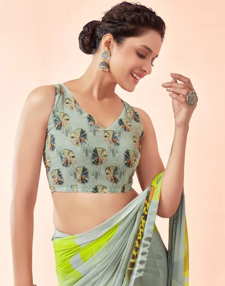 Dusty Green Georgette Printed Sarees