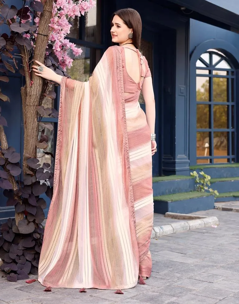 Dusty Rose Pink Georgette Printed Sarees