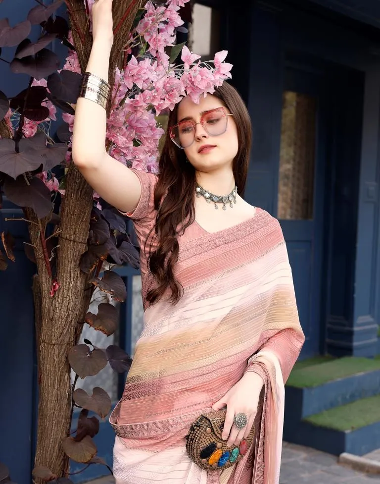 Dusty Rose Pink Georgette Printed Sarees