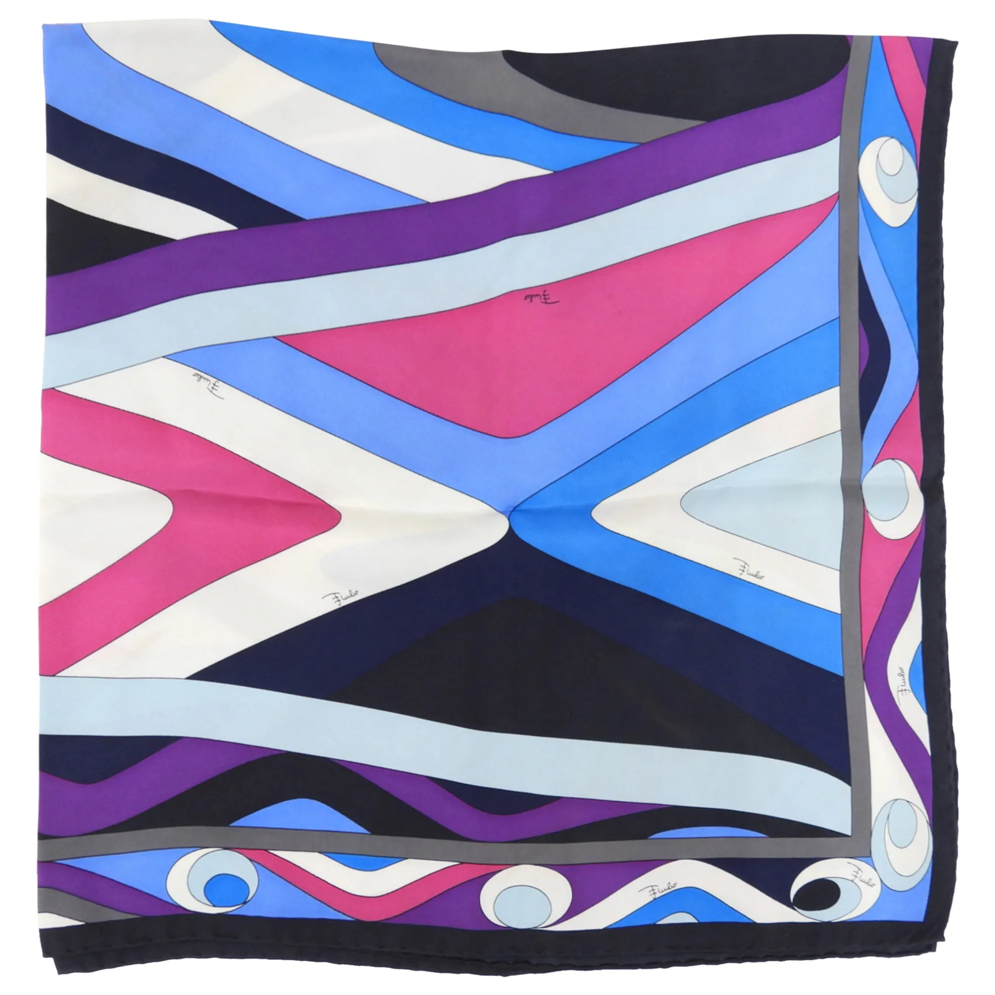 Emilio Pucci Blue and Pink Silk Twill Square 90cm Scarf