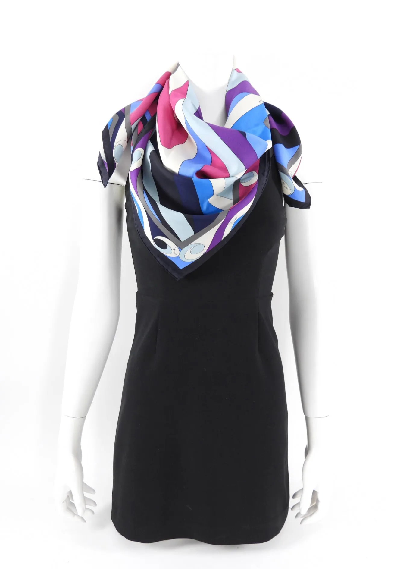 Emilio Pucci Blue and Pink Silk Twill Square 90cm Scarf