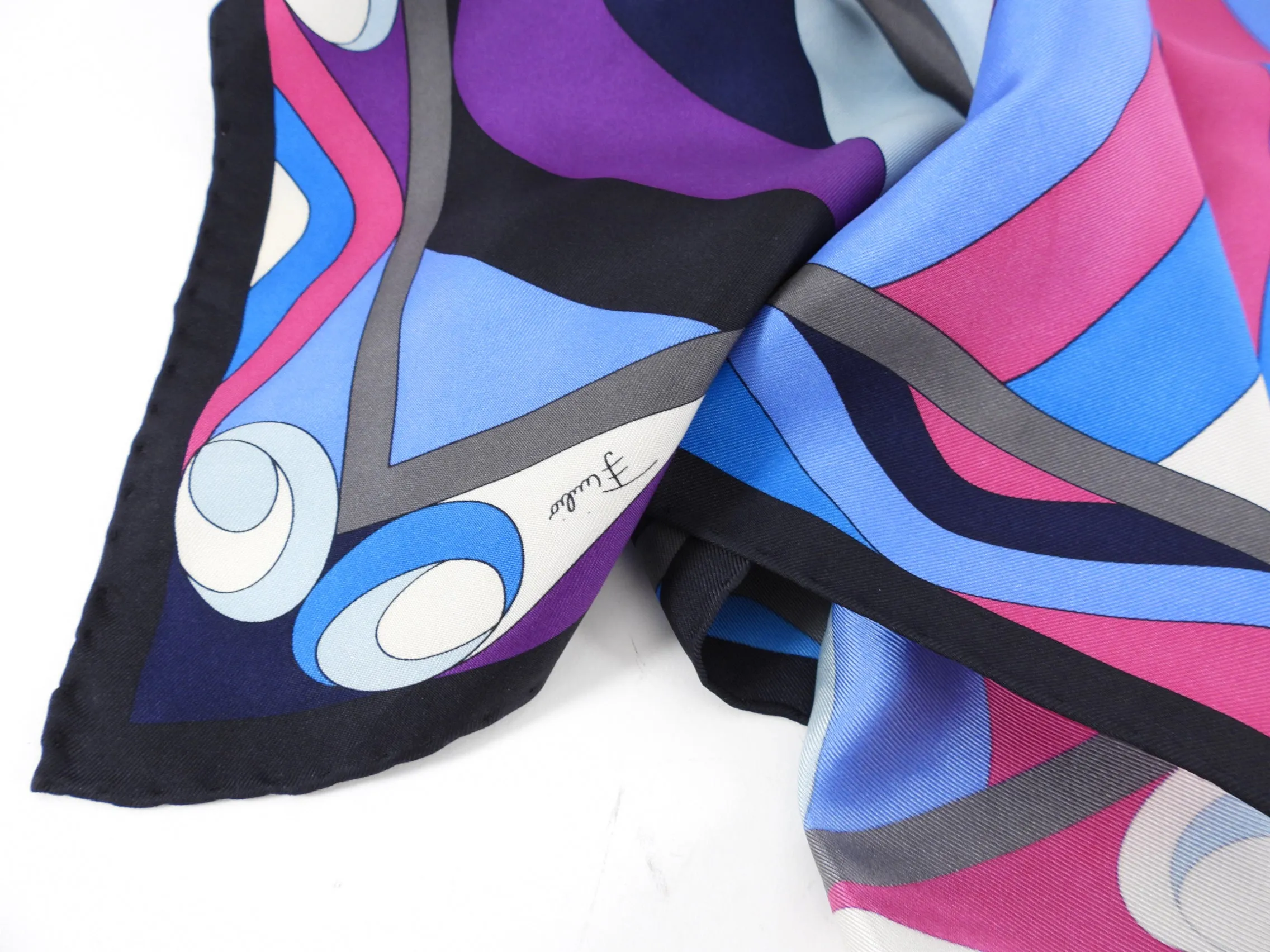 Emilio Pucci Blue and Pink Silk Twill Square 90cm Scarf