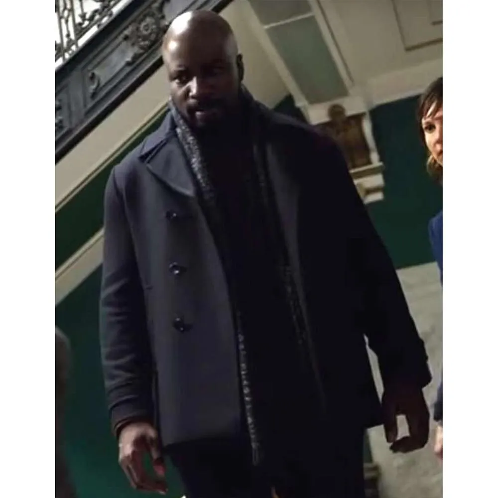 Evil Mike Colter Black Wool Peacoat