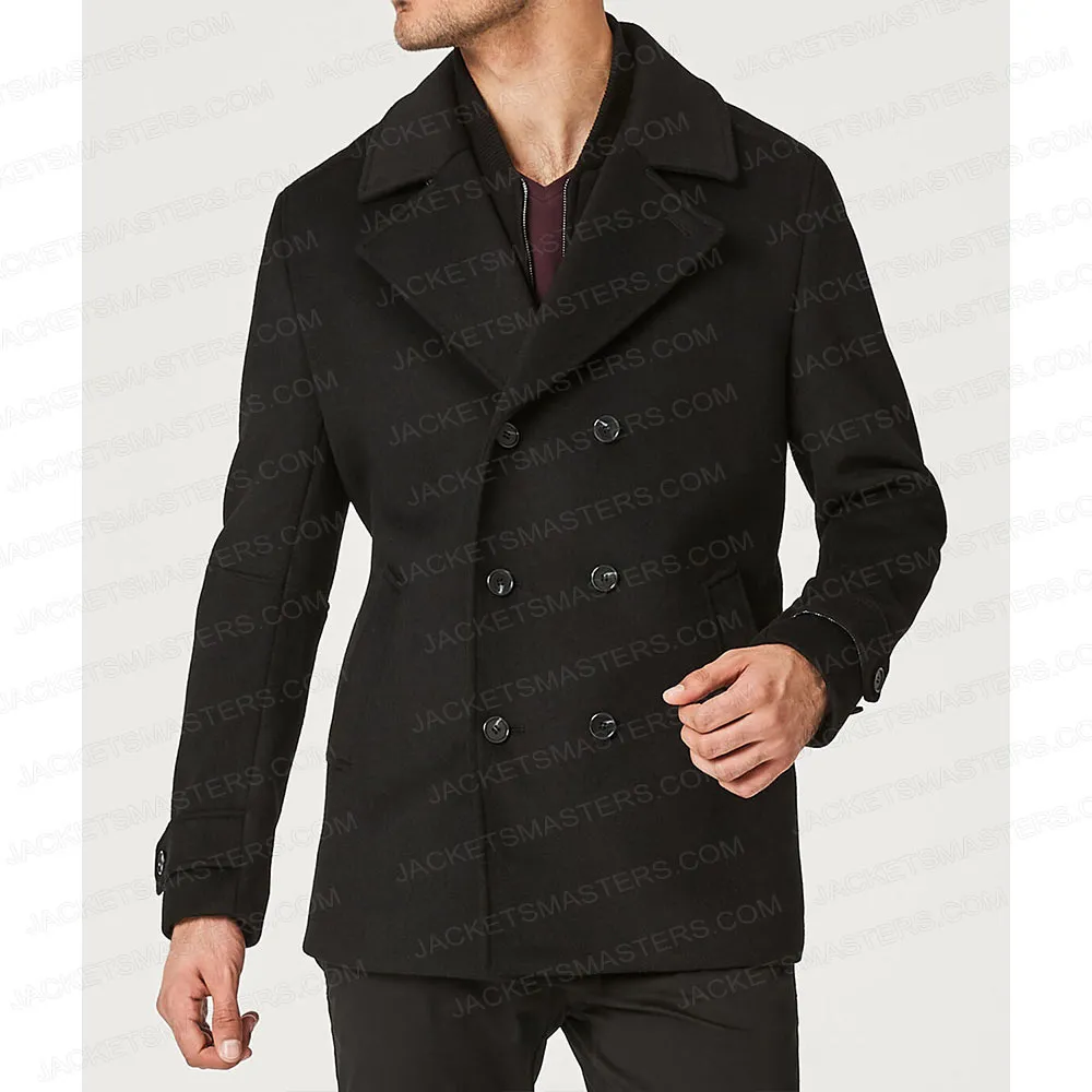 Evil Mike Colter Black Wool Peacoat