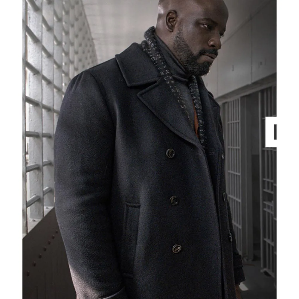 Evil Mike Colter Black Wool Peacoat