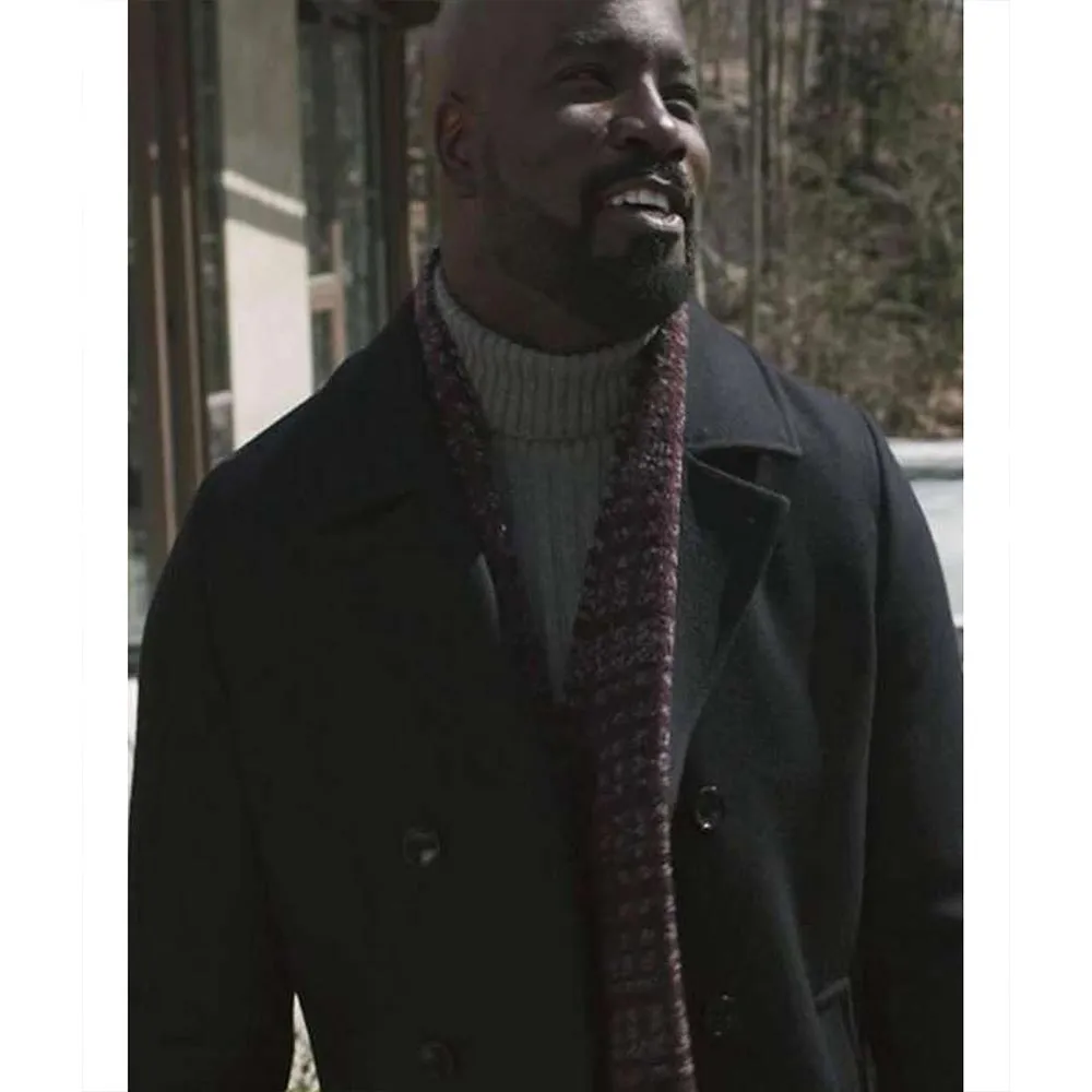 Evil Mike Colter Black Wool Peacoat