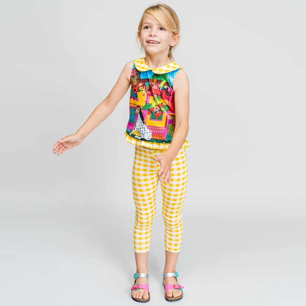 Girls Yellow Gingham Leggings