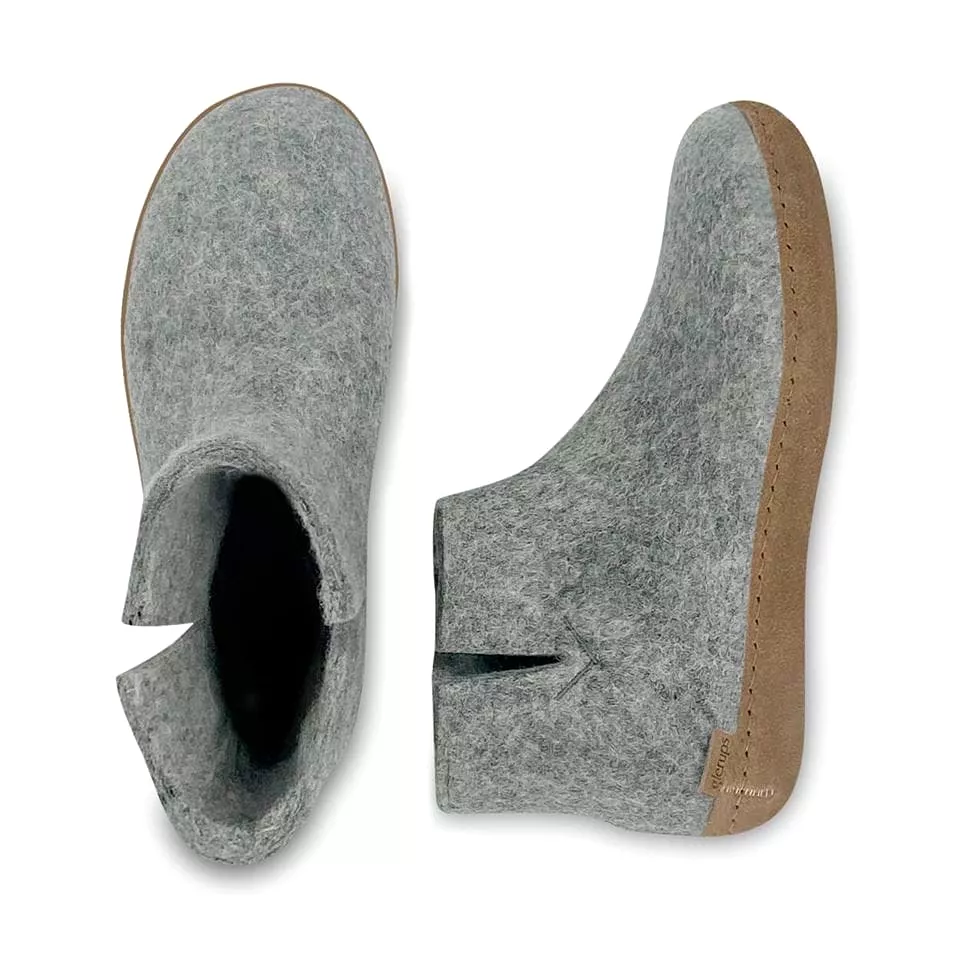 Glerups Slipper: Boot, Grey, Leather Sole G-01