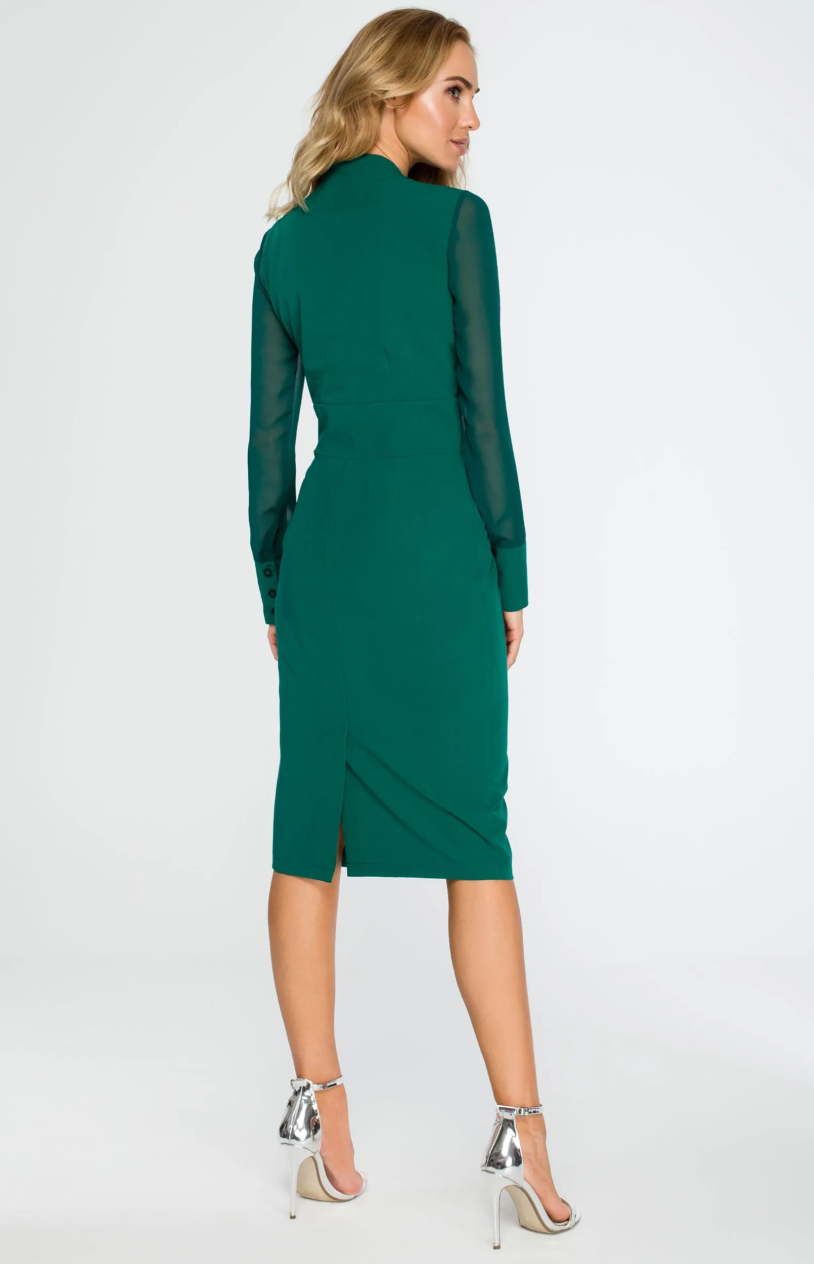 Green chiffon sleeve sheath dress