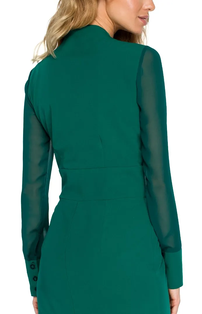 Green chiffon sleeve sheath dress