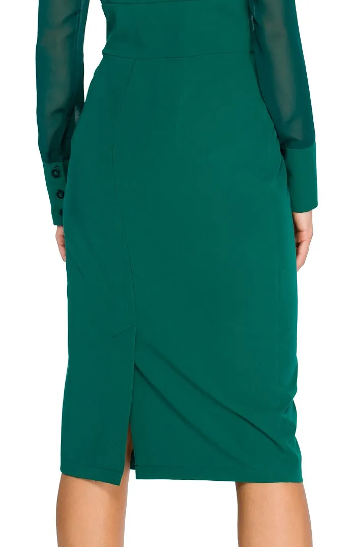 Green chiffon sleeve sheath dress