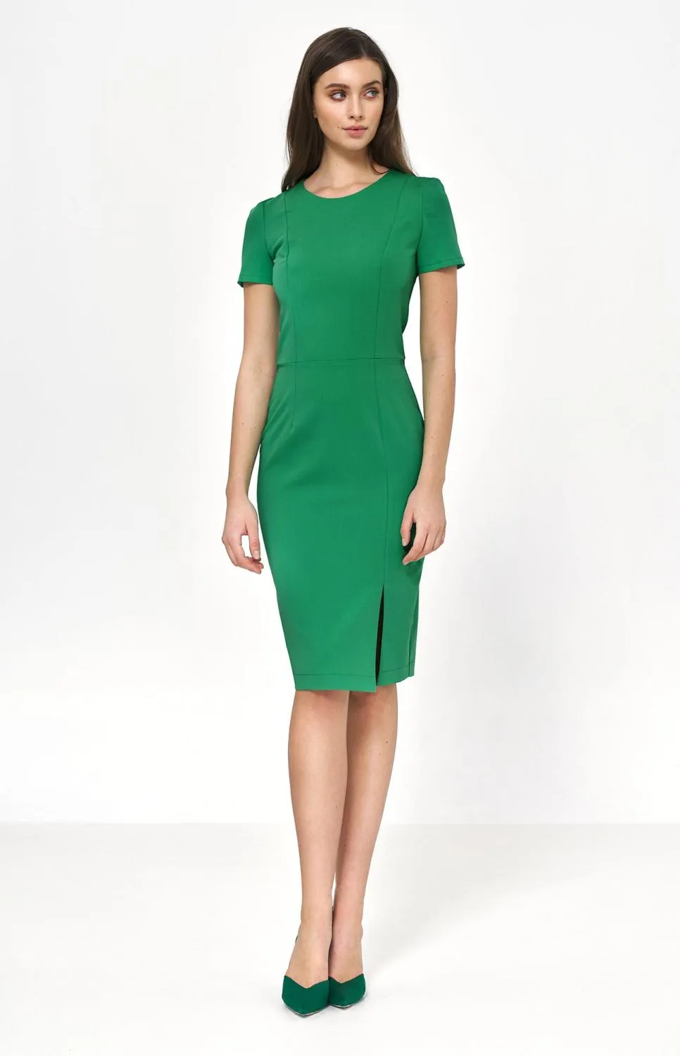 Green strict sheath dress