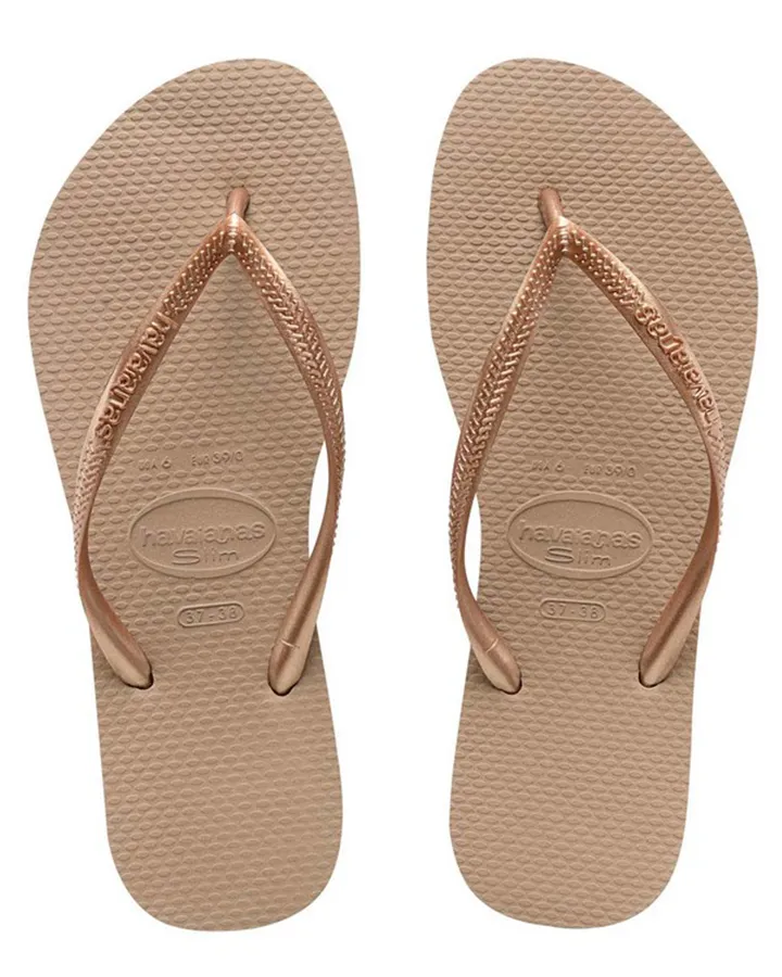 Havaianas Slim Metallic Womens Thongs - Rose Gold