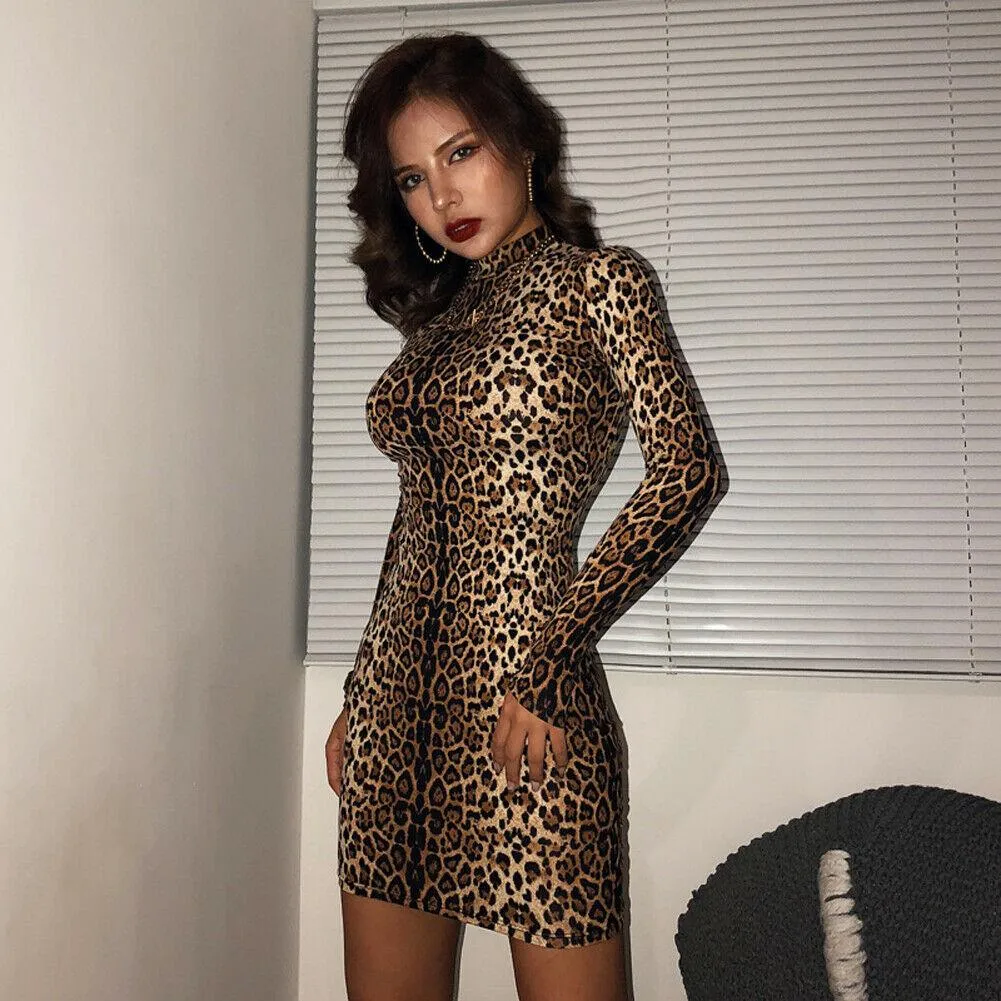 Hugcitar Bodycon Sexy Dress With Animal Pattern For Night Or Day