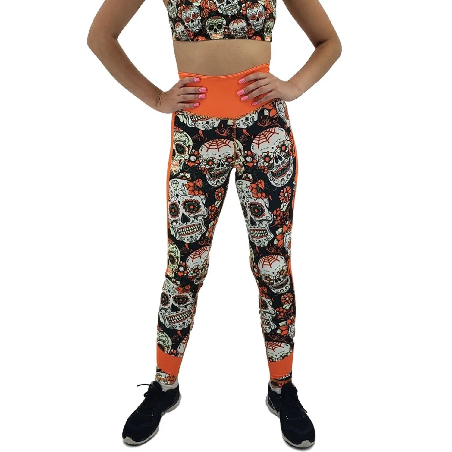 Jean Neon Orange Sugar Skull Leggings