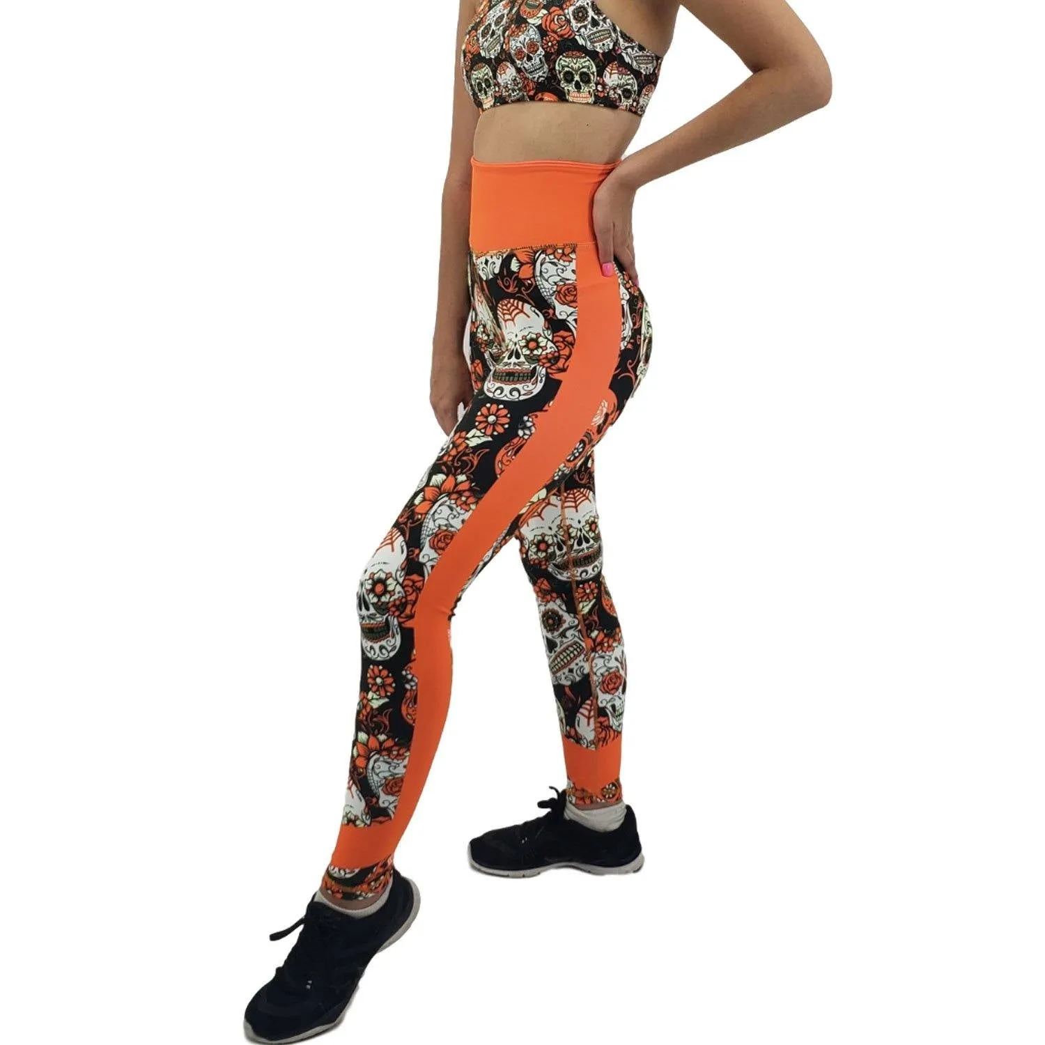 Jean Neon Orange Sugar Skull Leggings