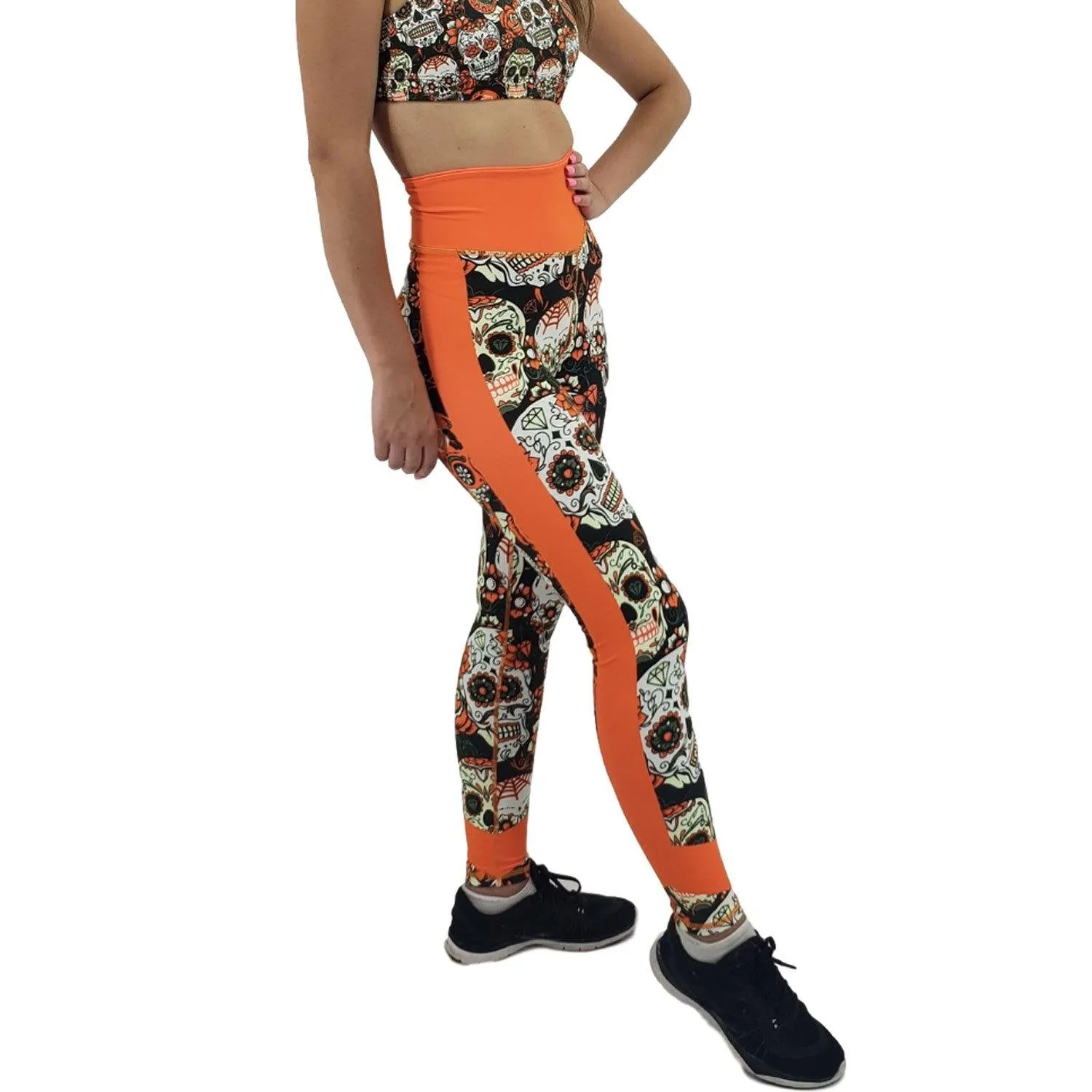 Jean Neon Orange Sugar Skull Leggings