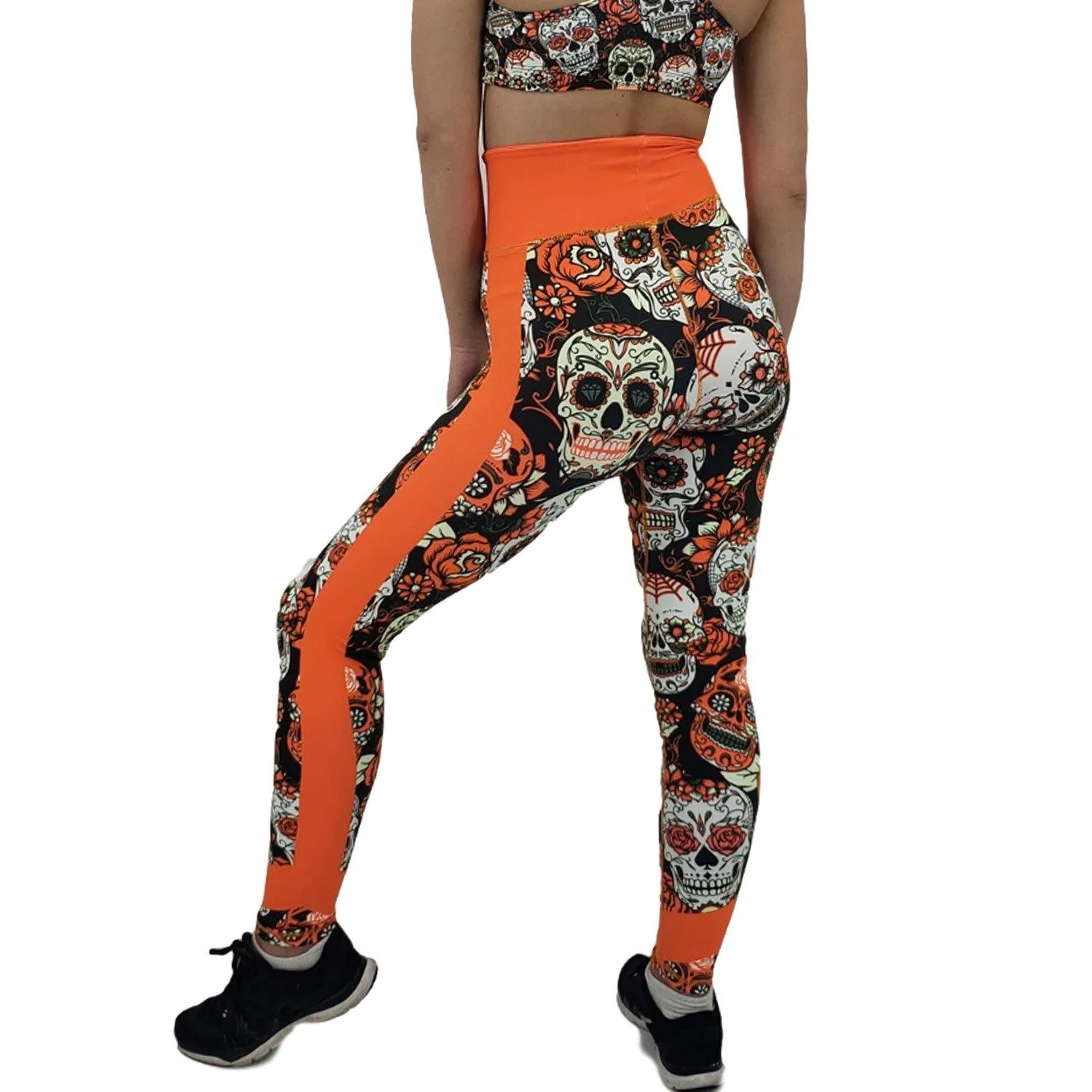 Jean Neon Orange Sugar Skull Leggings