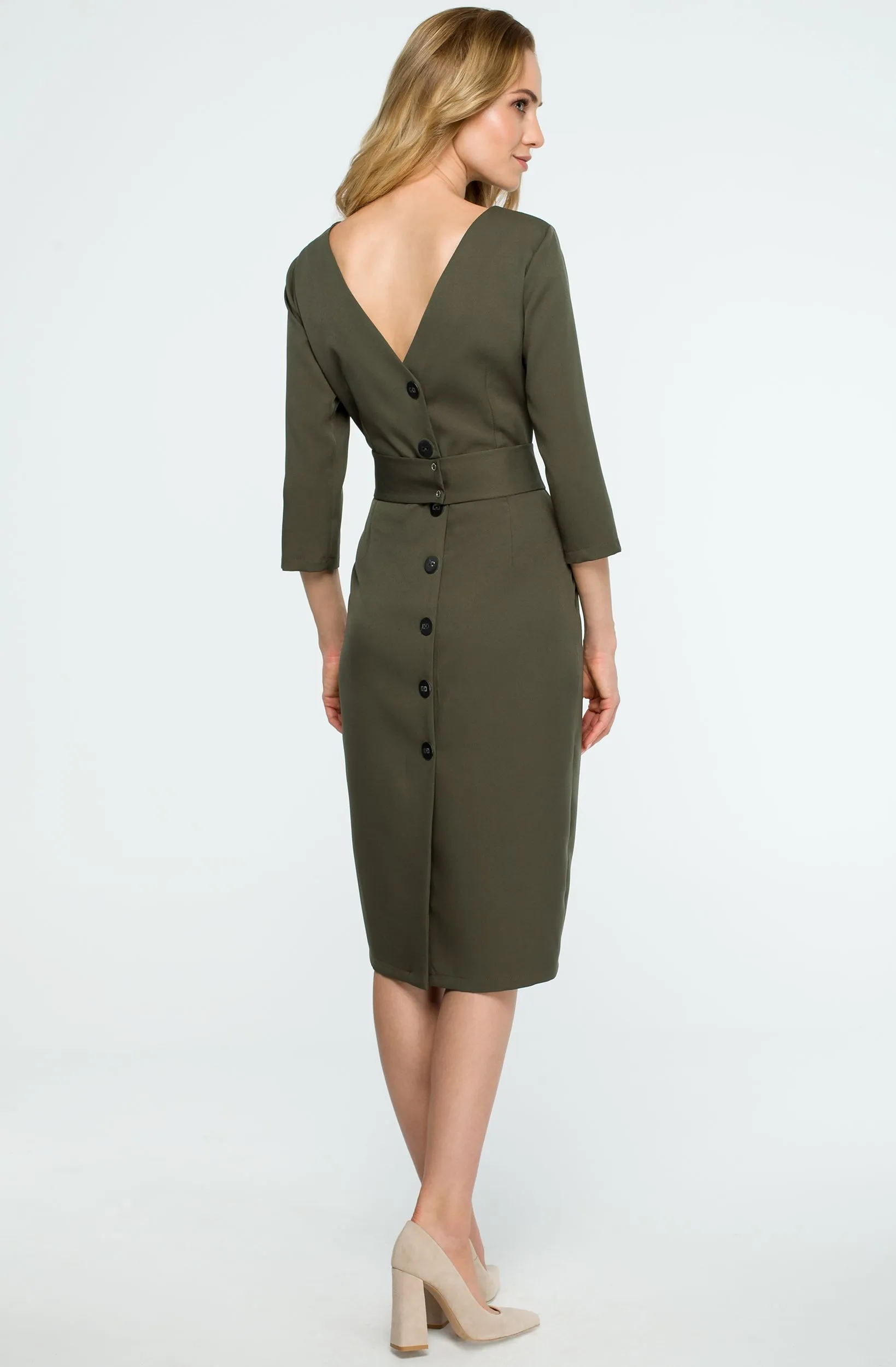 Kaki buttons sheath dress