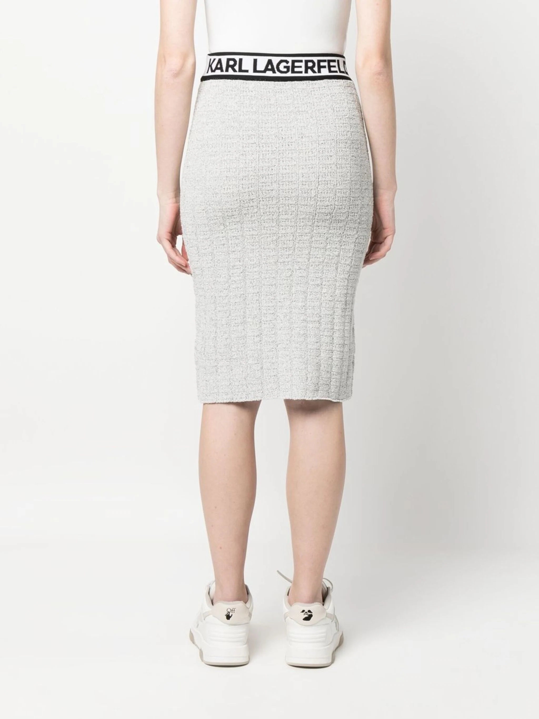 Karl Lagerfeld 235W1204 Boucle Knit Skirt  White/Black