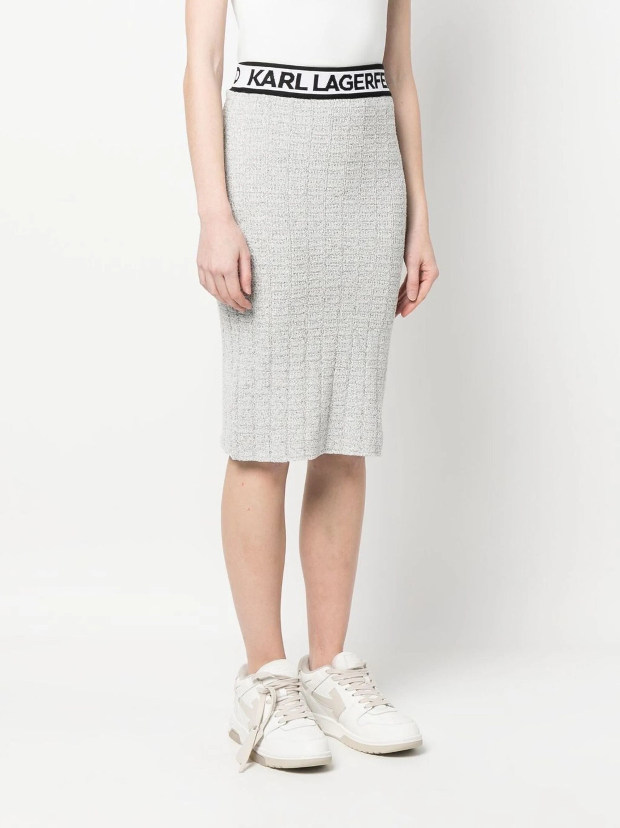 Karl Lagerfeld 235W1204 Boucle Knit Skirt  White/Black