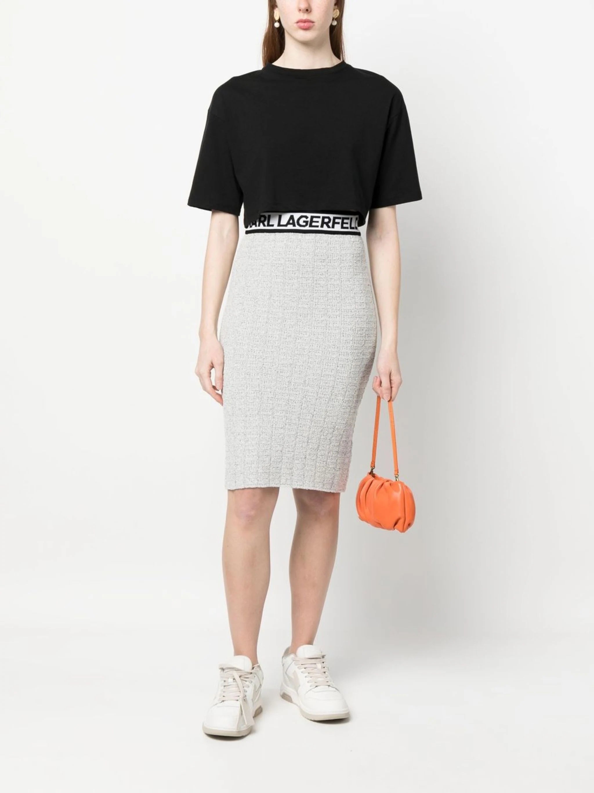 Karl Lagerfeld 235W1204 Boucle Knit Skirt  White/Black