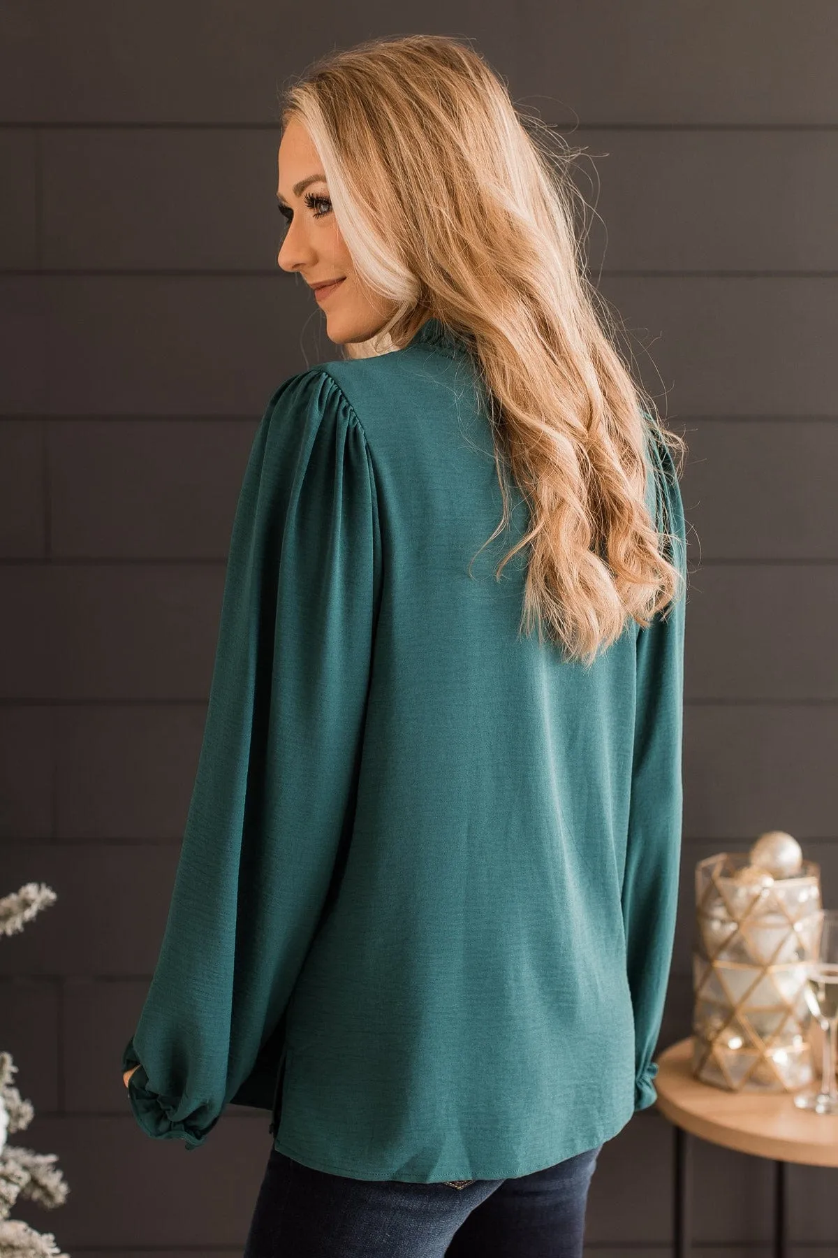 Lasting Daydreams Long Sleeve Blouse- Hunter Green