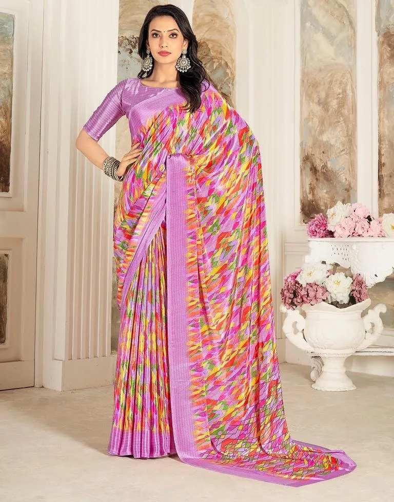 Lavender Silk Printed Sarees