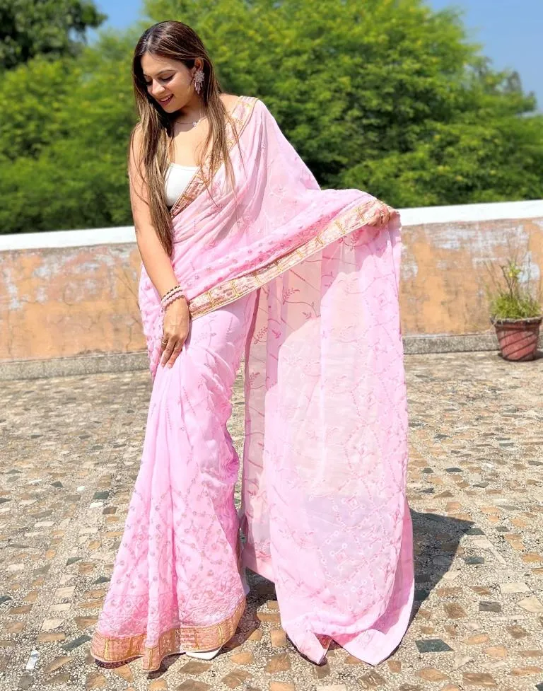 Light Pink Georgette Plain Sarees