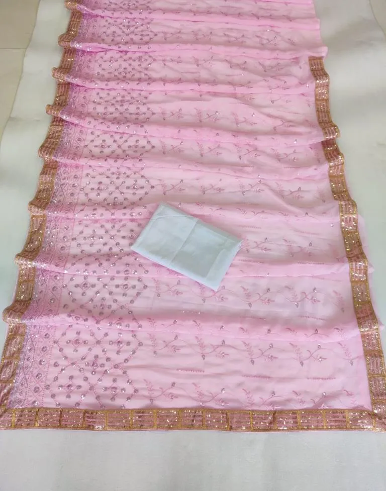 Light Pink Georgette Plain Sarees