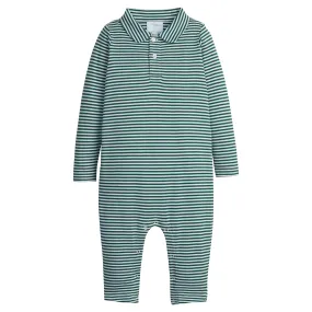 Long Sleeve Stripe Polo Romper - Hunter Green