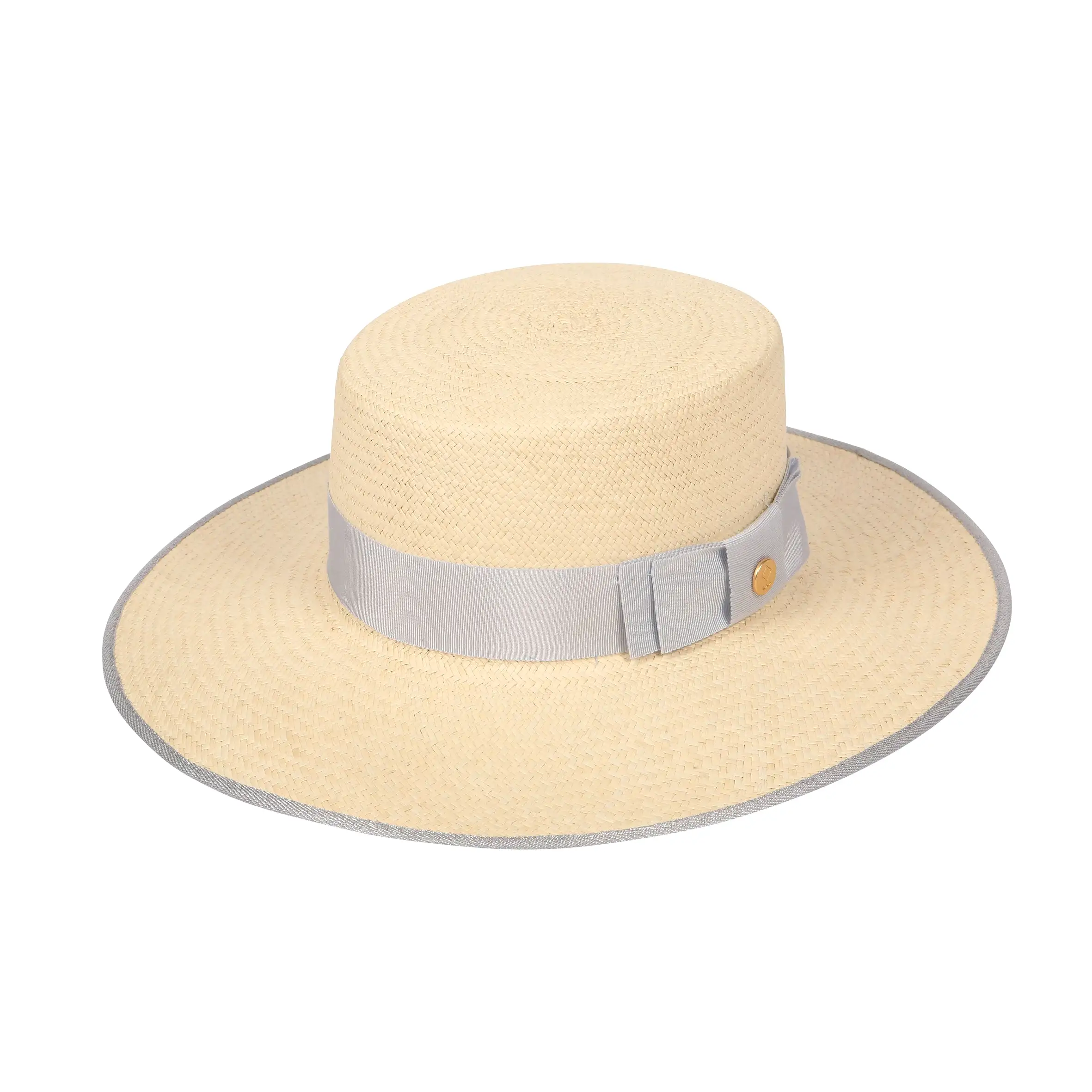 Margot Metallics Hat, Natural/Blue Trim