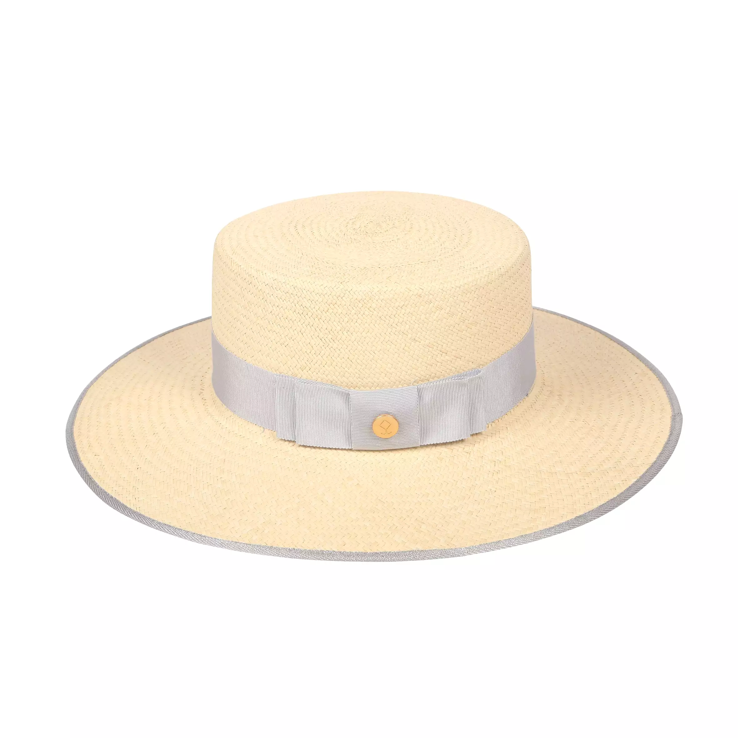 Margot Metallics Hat, Natural/Blue Trim