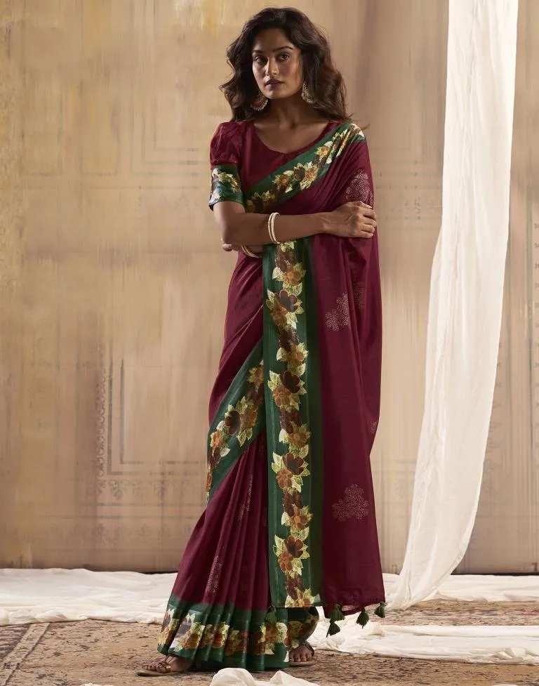 Maroon Silk Printed Sarees