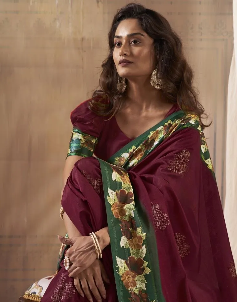 Maroon Silk Printed Sarees