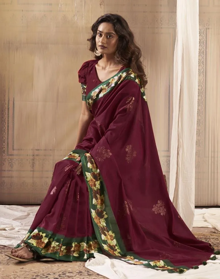 Maroon Silk Printed Sarees