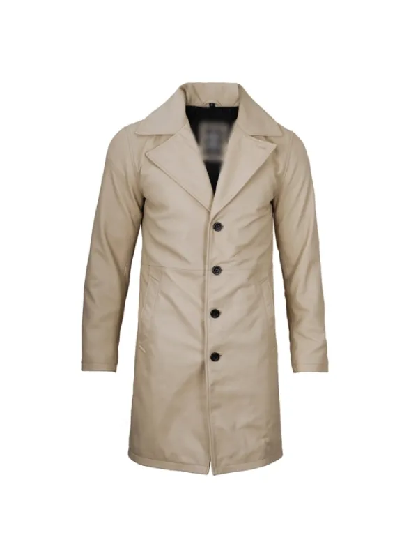 Mens Beige Leather Coat