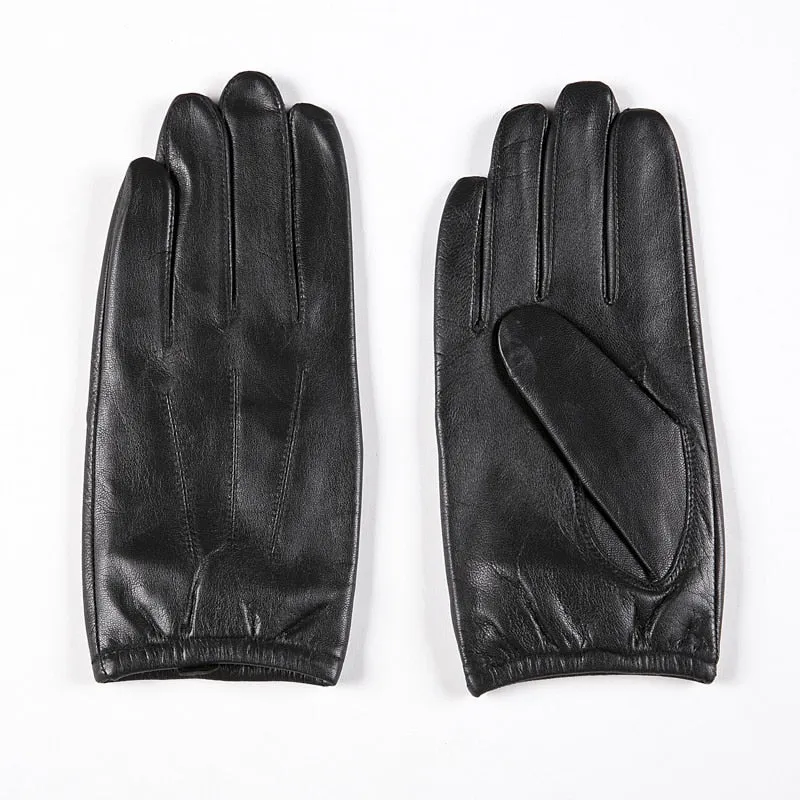 Men's Fashion Genuine Goatskin Leather Black Winter Warm Mittens