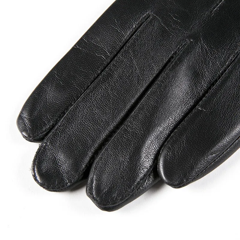 Men's Fashion Genuine Goatskin Leather Black Winter Warm Mittens