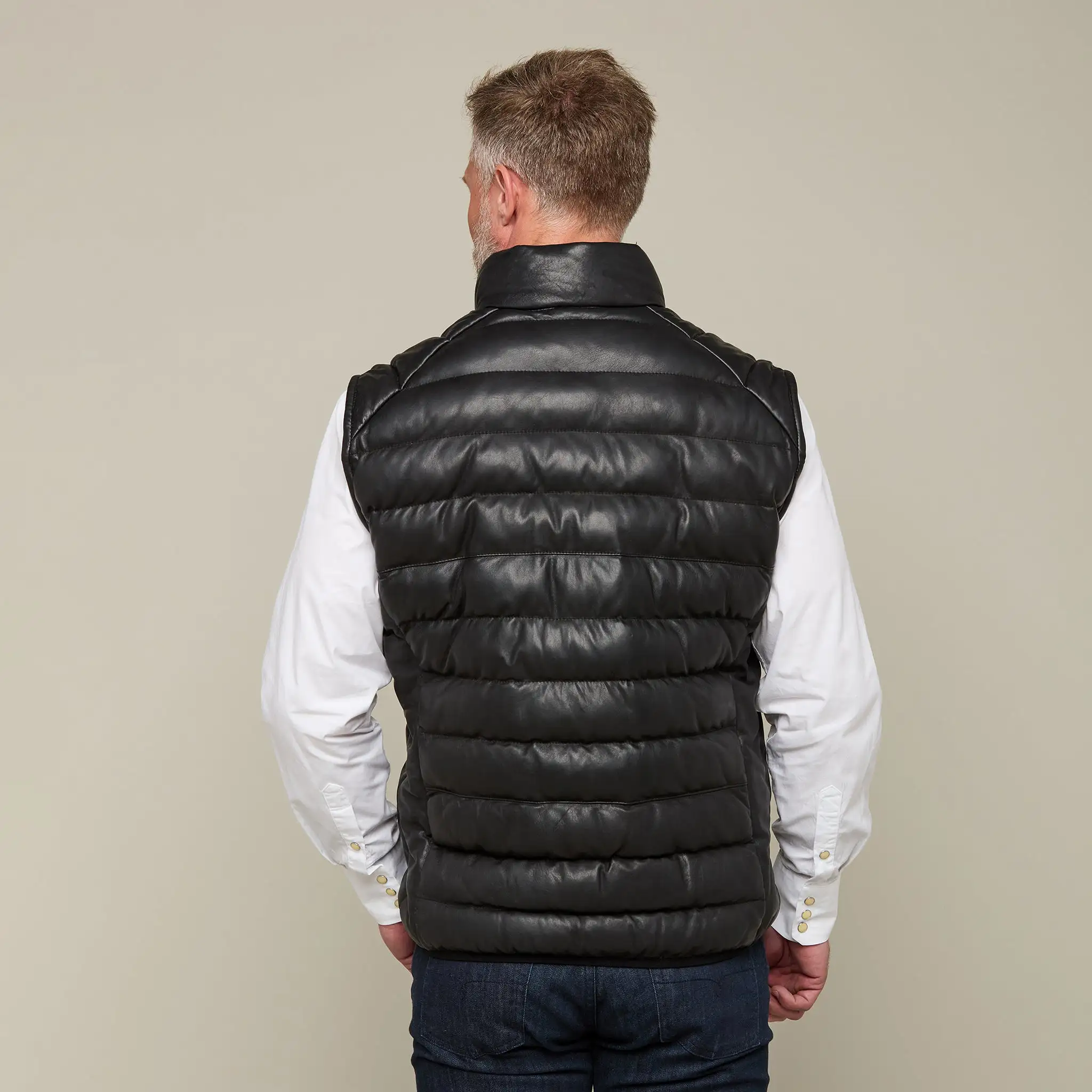 Men's Leather Puffer Vest :: Black